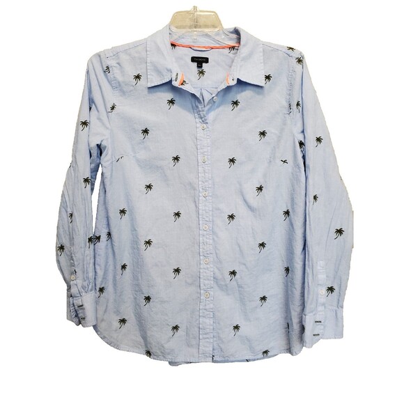 Talbots Tops - Talbots 100% Cotton Blue Embroidered Palm Trees Long Sleeve Button-Up Shirt Sz L